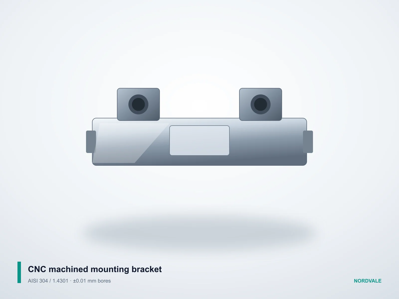 CNC machined mounting bracket — AISI 304 / 1.4301 · ±0.01 mm bores